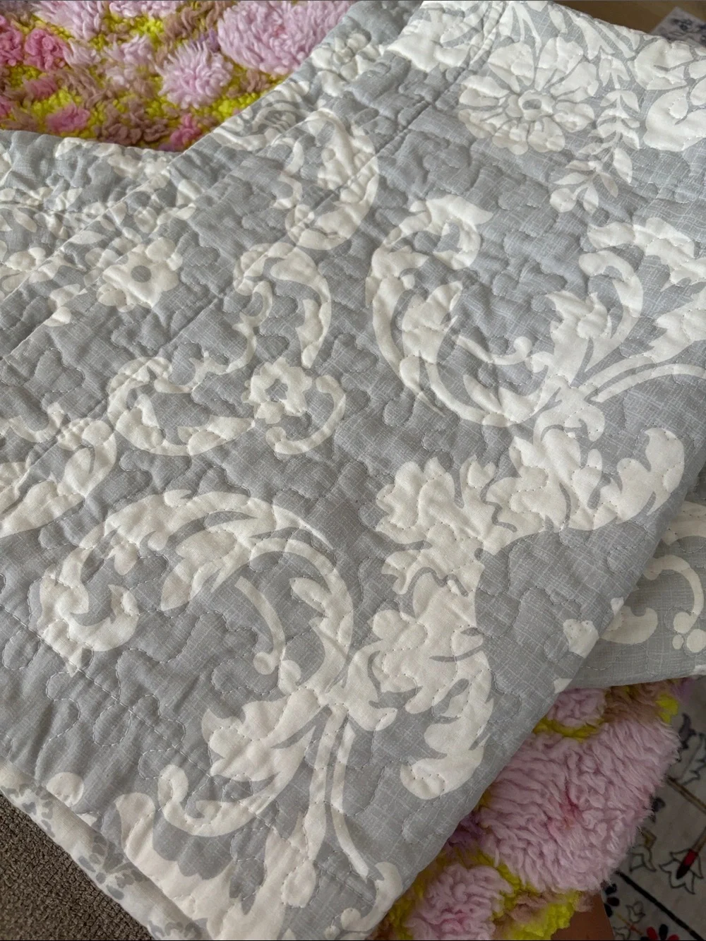 🍊 Laura Ashley Venetia gray white damask KING SHAMS